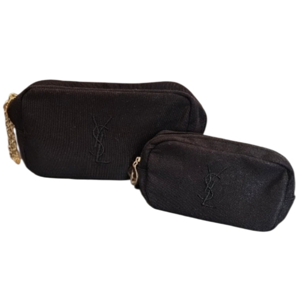 NEW YSL Parfumes Black Cosmetic Trousse Pouch & Porte Monnaie Purse Set